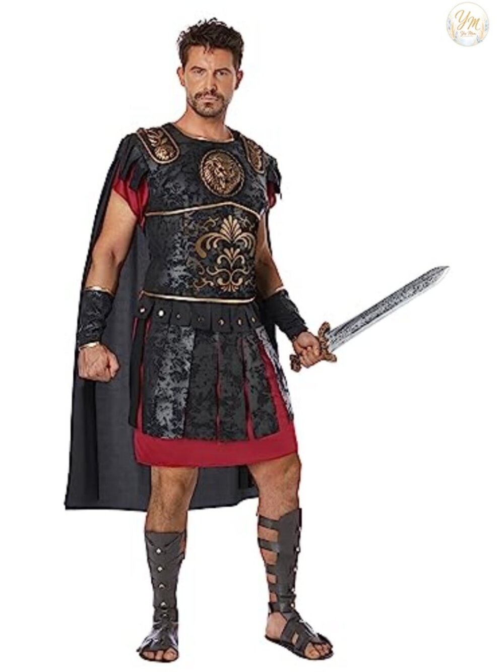 Men's Roman Warrior Halloween Costume Tunic Foam Armor Cape L